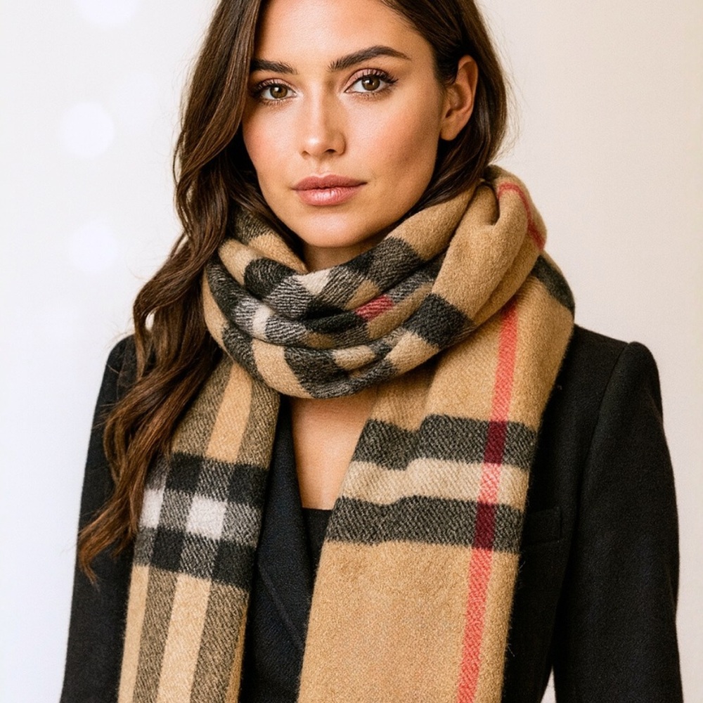 Burberry Brown Cashmere Checkered Scarf